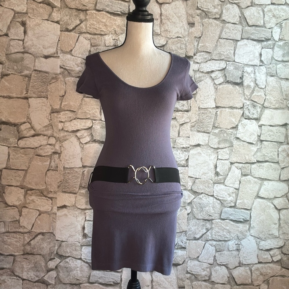 Purple Mini Dress with Black Belt